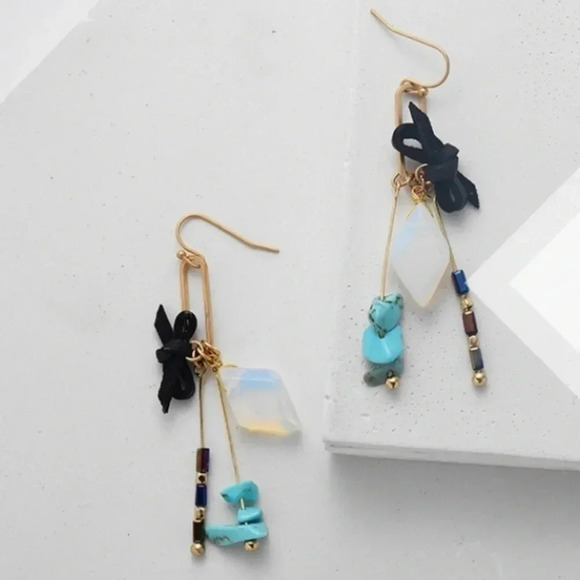 2 LEFT! Opal Dangle Earrings Turquoise Hematite Beads - Picture 8 of 10